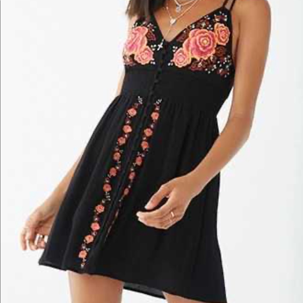 Beautiful Embroidered Black Dress - Forever21
